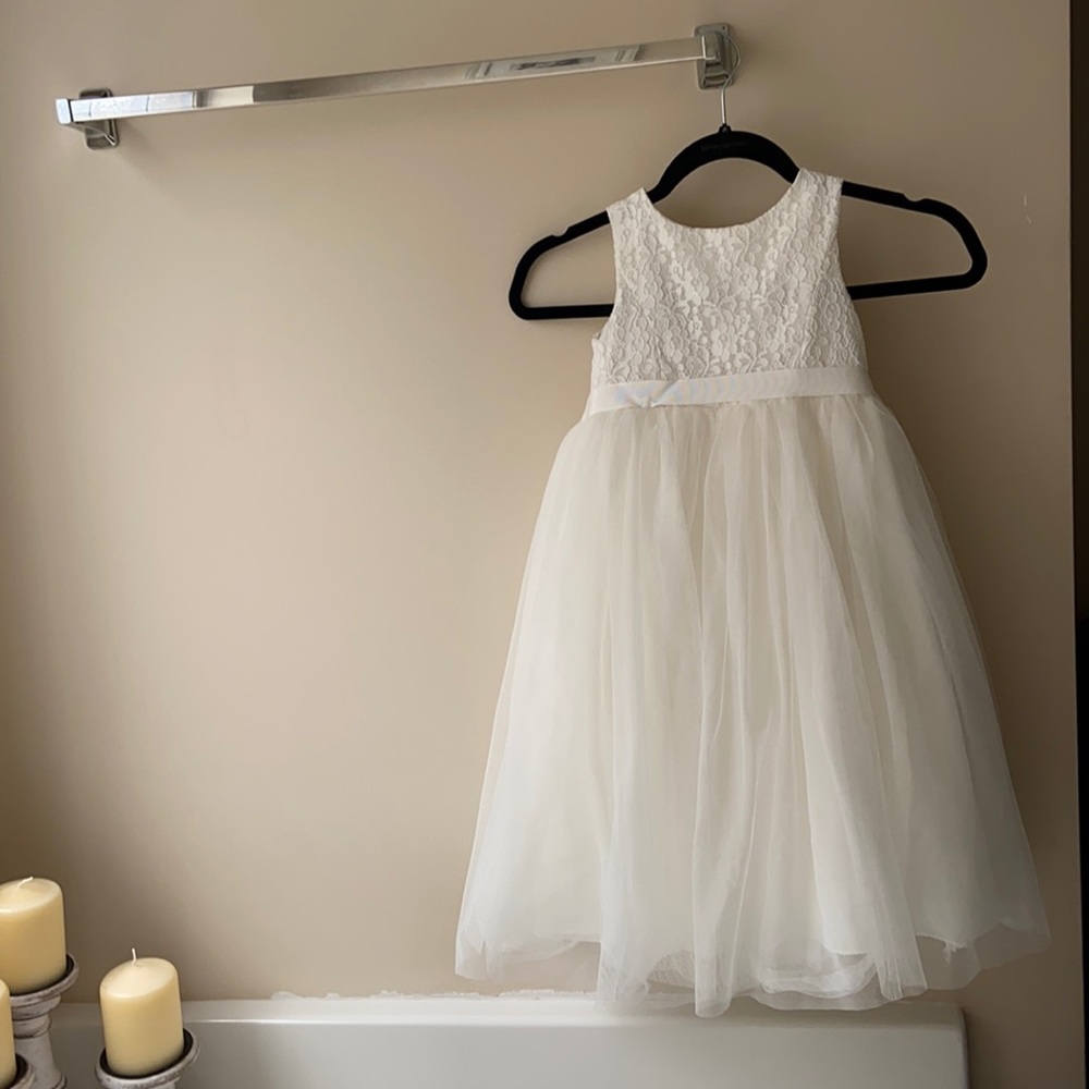 David's Bridal White Lace Kids Formal Dress